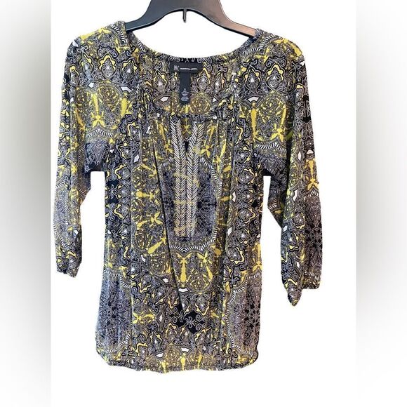 I.N.C. NWT Sz S Black Yellow Paisley Gold Accents 2-Piece Tank Top & Blouse - Picture 2 of 8